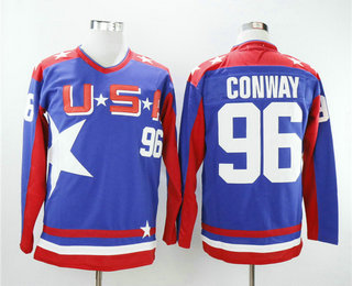 Men's The Movie The Mighty Ducks #96 Charlie Conway Blue Team USA Stitched Ice Hockey Jersey Men's The Movie The Mighty Ducks #96 Charlie Conway Blue Team USA Stitched Ice Hockey Jersey