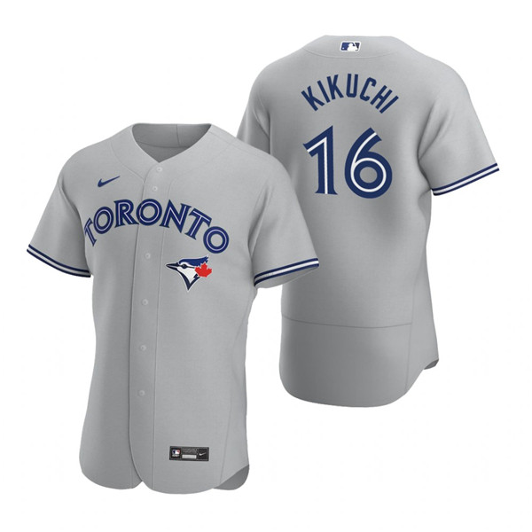 Men's Toronto Blue Jays #16 Yusei Kikuchi Grey Flex Base Stitched Baseball Jersey Men's Toronto Blue Jays #16 Yusei Kikuchi Grey Flex Base Stitched Baseball Jersey