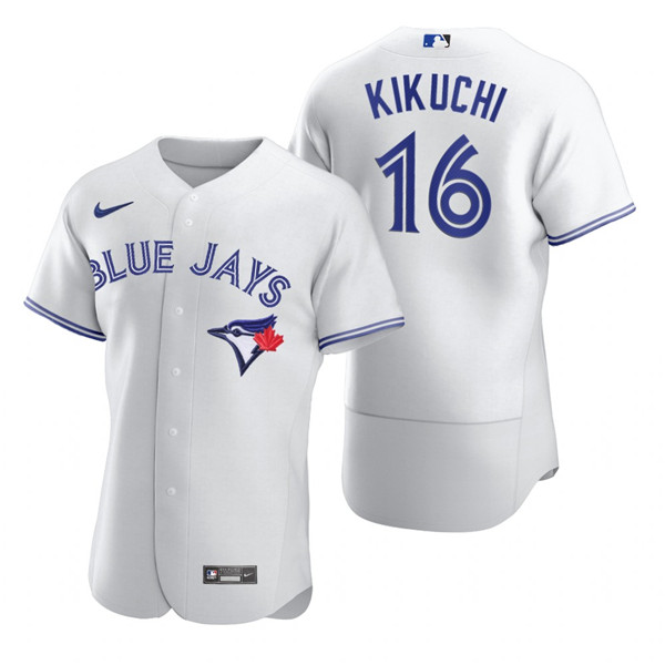 Men's Toronto Blue Jays #16 Yusei Kikuchi White Flex Base Stitched Baseball Jersey Men's Toronto Blue Jays #16 Yusei Kikuchi White Flex Base Stitched Baseball Jersey