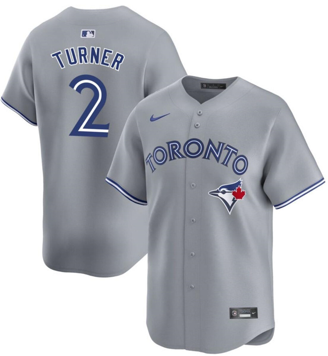 Men's Toronto Blue Jays #2 Justin Turner Grey Away Limited Stitched Jersey Men's Toronto Blue Jays #2 Justin Turner Grey Away Limited Stitched Jersey