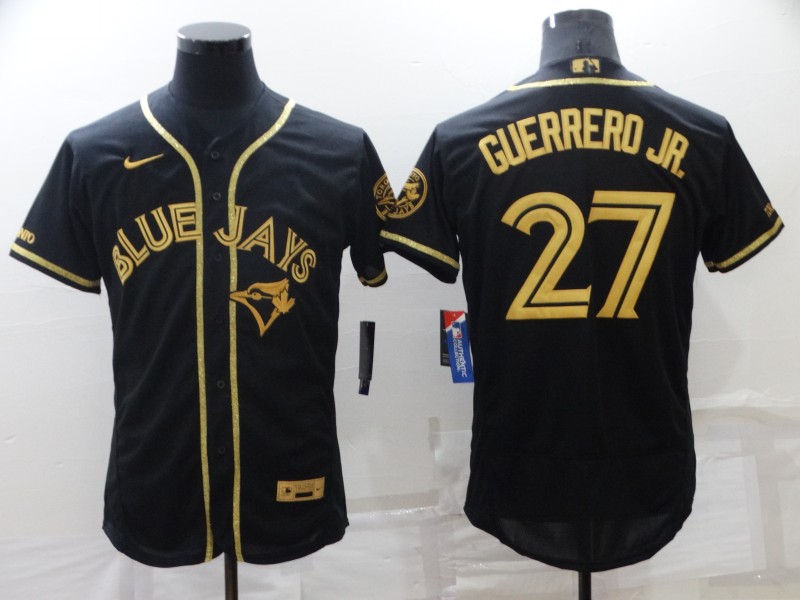 Men's Toronto Blue Jays #27 Vladimir Guerrero Jr. Black Gold Flex Base Stitched Jersey Men's Toronto Blue Jays #27 Vladimir Guerrero Jr. Black Gold Flex Base Stitched Jersey
