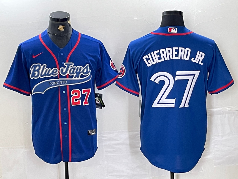 Men's Toronto Blue Jays #27 Vladimir Guerrero Jr. Royal Cool Base Stitched Baseball Jersey 1 Men's Toronto Blue Jays #27 Vladimir Guerrero Jr. Royal Cool Base Stitched Baseball Jersey 1