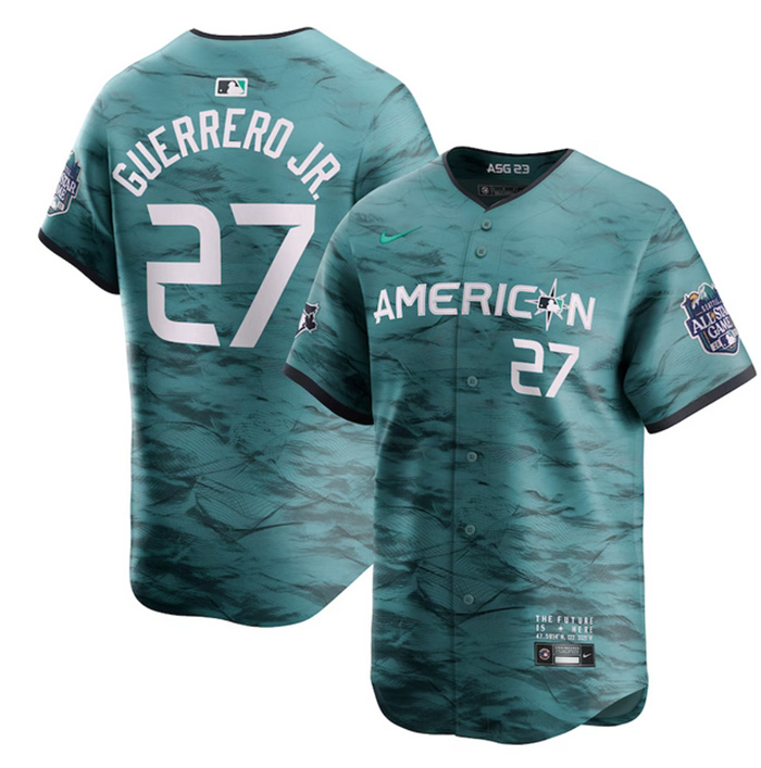Men's Toronto Blue Jays #27 Vladimir Guerrero Jr. Teal 2023 All-Star Cool Base Stitched Jersey Men's Toronto Blue Jays #27 Vladimir Guerrero Jr. Teal 2023 All-Star Cool Base Stitched Jersey