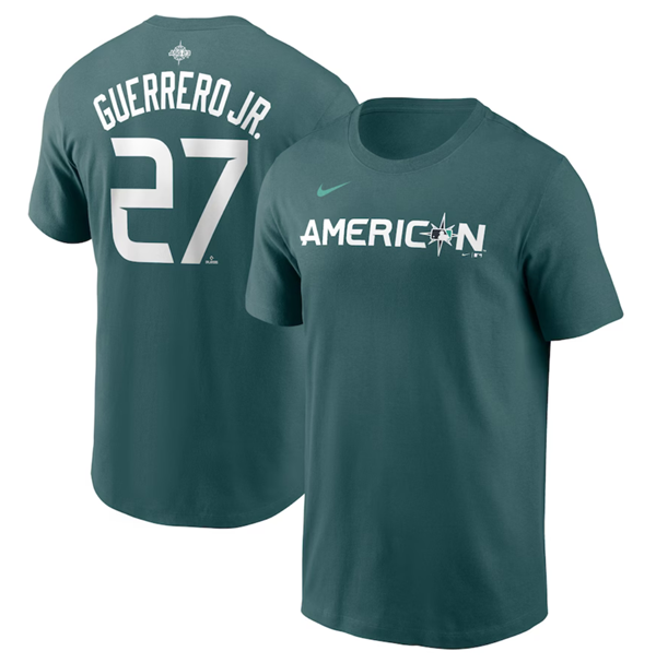 Men's Toronto Blue Jays #27 Vladimir Guerrero Jr. Teal 2023 All-Star Name & Number T-Shirt Men's Toronto Blue Jays #27 Vladimir Guerrero Jr. Teal 2023 All-Star Name & Number T-Shirt