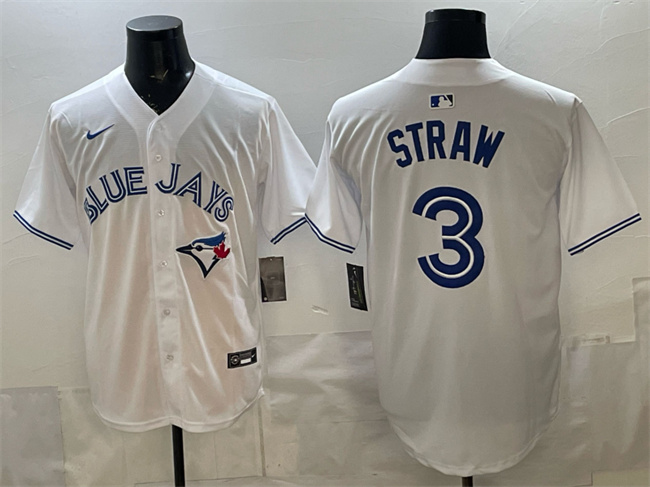 Men's Toronto Blue Jays #3 Myles Straw White Home Limited Stitched Baseball Jersey Men's Toronto Blue Jays #3 Myles Straw White Home Limited Stitched Baseball Jersey