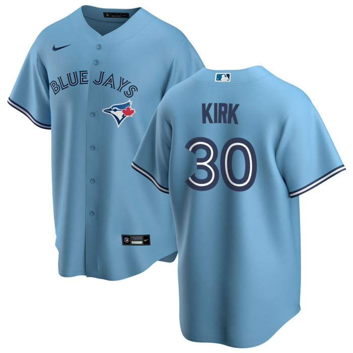 Men's Toronto Blue Jays #30 Alejandro Kirk Light Blue Cool Base Stitched Jersey Men's Toronto Blue Jays #30 Alejandro Kirk Light Blue Cool Base Stitched Jersey