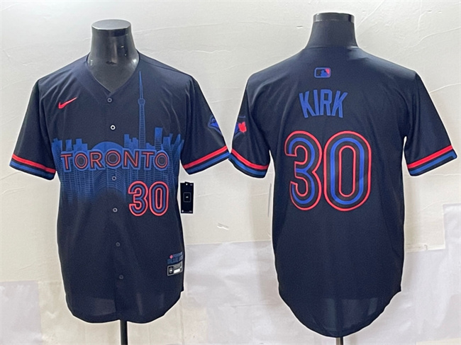 Men's Toronto Blue Jays #30 Alejandro Kirk Navy 2024 City Connect Limited Stitched Baseball Jersey Men's Toronto Blue Jays #30 Alejandro Kirk Navy 2024 City Connect Limited Stitched Baseball Jersey