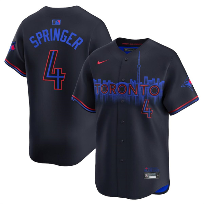 Men's Toronto Blue Jays #4 George Springer Black 2024 City Connect Limited Stitched Baseball Jersey Men's Toronto Blue Jays #4 George Springer Black 2024 City Connect Limited Stitched Baseball Jersey
