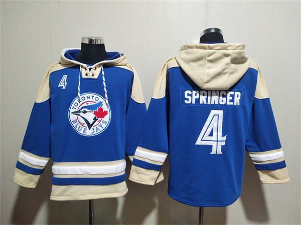 Men's Toronto Blue Jays #4 George Springer Royal Ageless Must-Have Lace-Up Pullover Hoodie Men's Toronto Blue Jays #4 George Springer Royal Ageless Must-Have Lace-Up Pullover Hoodie