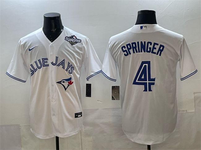 Men's Toronto Blue Jays #4 George Springer White 2025 World Series Home Cool Base Stitched Baseball Jersey