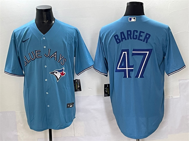 Men's Toronto Blue Jays #47 Addison Barger Blue Cool Base Stitched Baseball Jersey Men's Toronto Blue Jays #47 Addison Barger Blue Cool Base Stitched Baseball Jersey