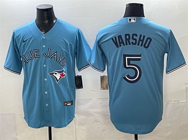 Men's Toronto Blue Jays #5 Daulton Varsho Light Blue 2025 Cool Base Stitched Baseball Jersey Men's Toronto Blue Jays #5 Daulton Varsho Light Blue 2025 Cool Base Stitched Baseball Jersey