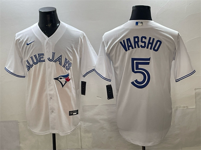 Men's Toronto Blue Jays #5 Daulton Varsho White 2025 Cool Base Stitched Baseball Jersey Men's Toronto Blue Jays #5 Daulton Varsho White 2025 Cool Base Stitched Baseball Jersey