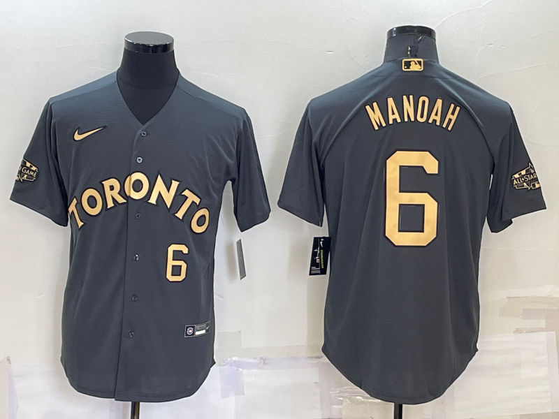 Men's Toronto Blue Jays #6 Alek Manoah 2022 All-Star Charcoal Cool Base Stitched Baseball Jersey Men's Toronto Blue Jays #6 Alek Manoah 2022 All-Star Charcoal Cool Base Stitched Baseball Jersey