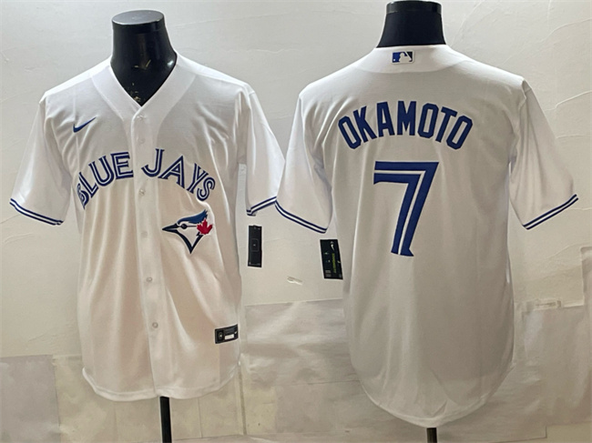 Men's Toronto Blue Jays #7 Kazuma Okamoto White 2025 Cool Base Stitched Baseball Jersey Men's Toronto Blue Jays #7 Kazuma Okamoto White 2025 Cool Base Stitched Baseball Jersey