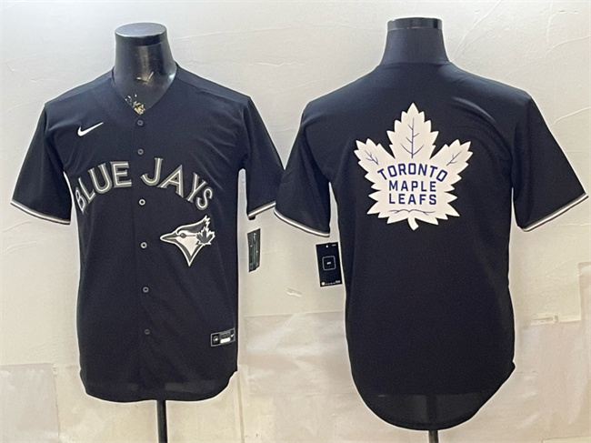 Men's Toronto Blue Jays & Leafs With White Leafs Logo Black Lights Out Limited Stitched Baseball Jersey Men's Toronto Blue Jays & Leafs With White Leafs Logo Black Lights Out Limited Stitched Baseball Jersey