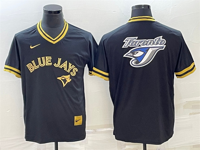 Men's Toronto Blue Jays Black Gold Team Big Logo Cool Base Stitched Baseball Jersey Men's Toronto Blue Jays Black Gold Team Big Logo Cool Base Stitched Baseball Jersey