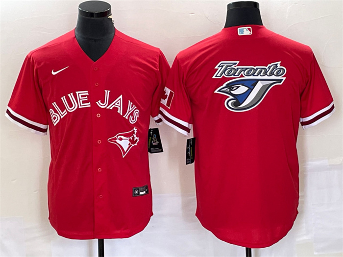 Men's Toronto Blue Jays Red Team Big Logo Cool Base Stitched Baseball Jersey Men's Toronto Blue Jays Red Team Big Logo Cool Base Stitched Baseball Jersey