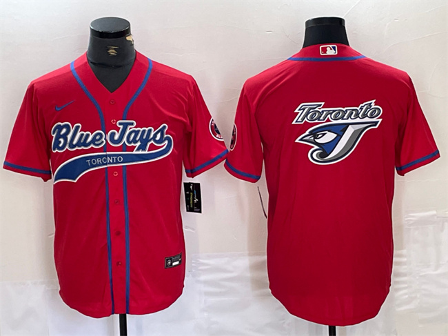 Men's Toronto Blue Jays Red Team Big Logo Cool Base Stitched Baseball Jersey Men's Toronto Blue Jays Red Team Big Logo Cool Base Stitched Baseball Jersey