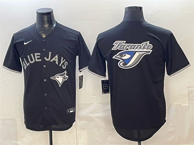 Men's Toronto Blue Jays Team Big Logo Black Lights Out Limited Stitched Baseball Jersey Men's Toronto Blue Jays Team Big Logo Black Lights Out Limited Stitched Baseball Jersey
