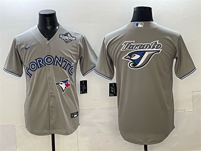 Men's Toronto Blue Jays Team Big Logo Grey 2025 World Series Cool Base Stitched Baseball Jersey Men's Toronto Blue Jays Team Big Logo Grey 2025 World Series Cool Base Stitched Baseball Jersey