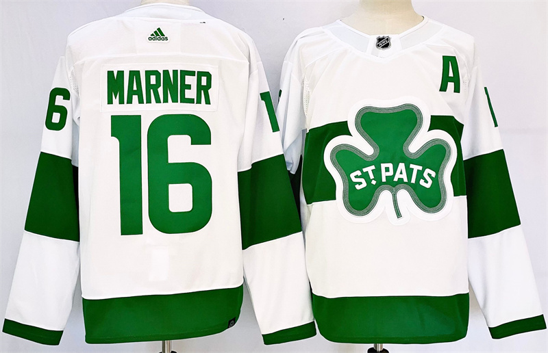 Men's Toronto Maple Leafs #16 Mitch Marner White St Patricks Authentic Jersey Men's Toronto Maple Leafs #16 Mitch Marner White St Patricks Authentic Jersey