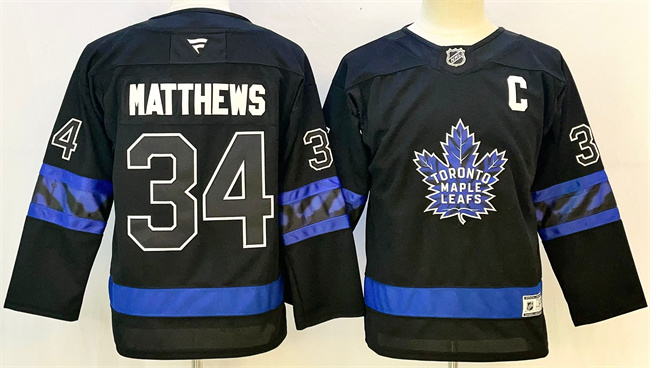 Men's Toronto Maple Leafs #34 Auston Matthews Black 2024-25 Alternate With C Patch Stitched Jersey Men's Toronto Maple Leafs #34 Auston Matthews Black 2024-25 Alternate With C Patch Stitched Jersey
