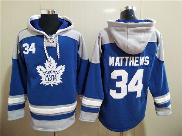Men's Toronto Maple Leafs #34 Auston Matthews Blue Ageless Must-Have Lace-Up Pullover Hoodie Men's Toronto Maple Leafs #34 Auston Matthews Blue Ageless Must-Have Lace-Up Pullover Hoodie