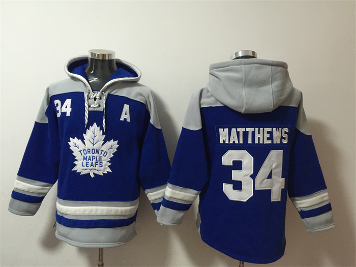 Men's Toronto Maple Leafs #34 Auston Matthews Blue Ageless Must-Have Lace-Up Pullover Hoodie Men's Toronto Maple Leafs #34 Auston Matthews Blue Ageless Must-Have Lace-Up Pullover Hoodie
