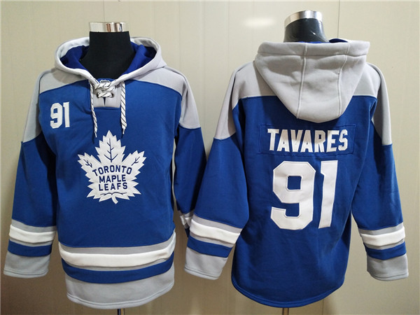 Men's Toronto Maple Leafs #91 John Tavares Blue Ageless Must-Have Lace-Up Pullover Hoodie Men's Toronto Maple Leafs #91 John Tavares Blue Ageless Must-Have Lace-Up Pullover Hoodie