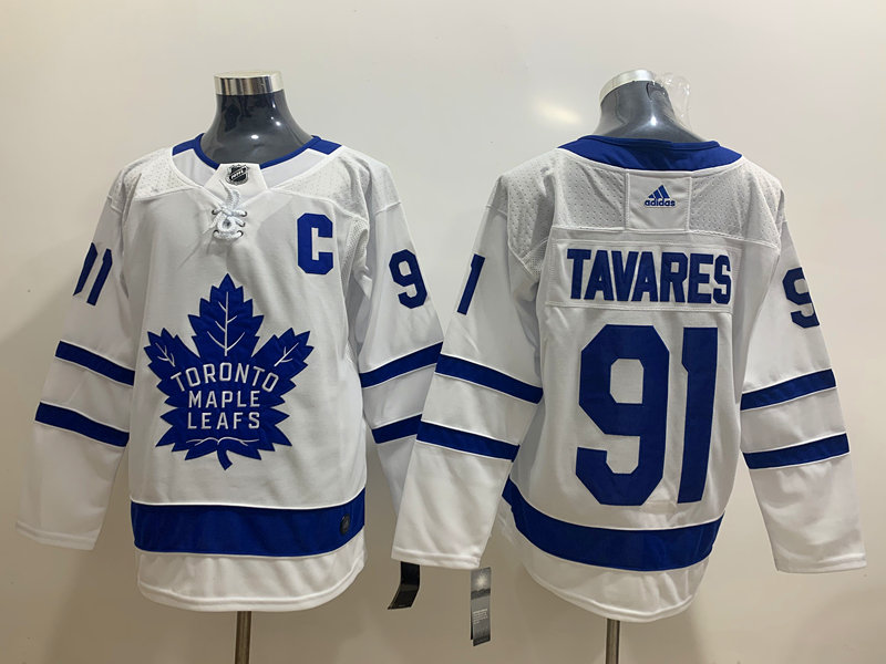 Men's Toronto Maple Leafs #91 John Tavares with C Patch White Road Stitched Adidas NHL Jersey Men's Toronto Maple Leafs #91 John Tavares with C Patch White Road Stitched Adidas NHL Jersey