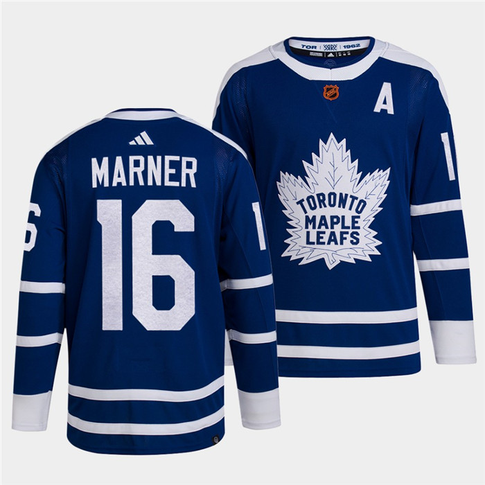 Men's Toronto Maple Leafs Black #16 Mitch Marner Blue 2022 Reverse Retro Stitched Jersey Men's Toronto Maple Leafs Black #16 Mitch Marner Blue 2022 Reverse Retro Stitched Jersey