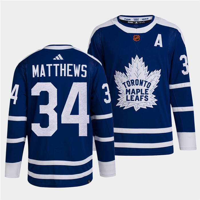 Men's Toronto Maple Leafs Black #34 Auston Matthews Blue 2022 Reverse Retro Stitched Jersey Men's Toronto Maple Leafs Black #34 Auston Matthews Blue 2022 Reverse Retro Stitched Jersey