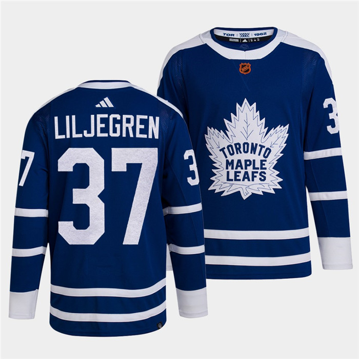 Men's Toronto Maple Leafs Black #37 Timothy Liljegren Blue 2022 Reverse Retro Stitched Jersey Men's Toronto Maple Leafs Black #37 Timothy Liljegren Blue 2022 Reverse Retro Stitched Jersey