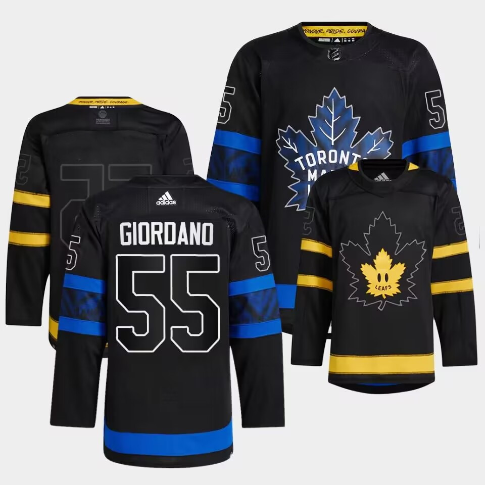 Men's Toronto Maple Leafs Black #55 Mark Giordano Alternate Premier Breakaway Reversible Stitched Jersey Men's Toronto Maple Leafs Black #55 Mark Giordano Alternate Premier Breakaway Reversible Stitched Jersey
