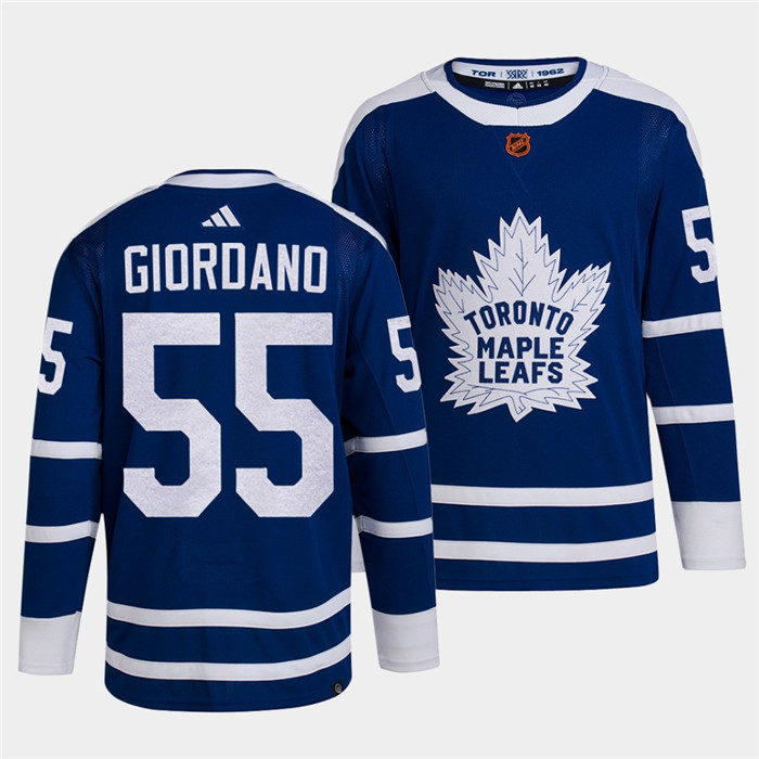 Men's Toronto Maple Leafs Black #55 Mark Giordano Blue 2022 Reverse Retro Stitched Jersey Men's Toronto Maple Leafs Black #55 Mark Giordano Blue 2022 Reverse Retro Stitched Jersey