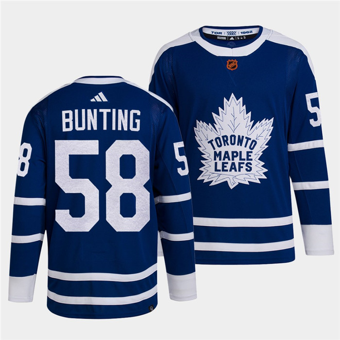 Men's Toronto Maple Leafs Black #58 Michael Bunting Blue 2022 Reverse Retro Stitched Jersey Men's Toronto Maple Leafs Black #58 Michael Bunting Blue 2022 Reverse Retro Stitched Jersey