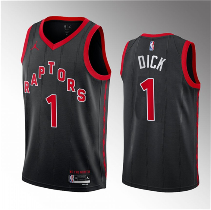 Men's Toronto Raptors #1 Gradey Dick Black 2023 Draft Statement Edition Stitched Basketball Jersey Men's Toronto Raptors #1 Gradey Dick Black 2023 Draft Statement Edition Stitched Basketball Jersey