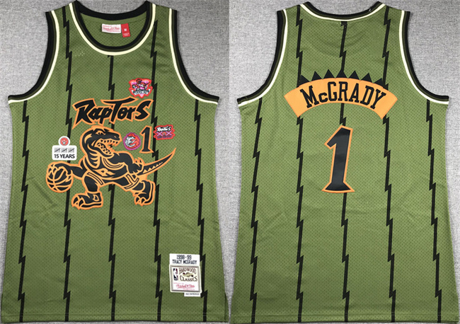 Men's Toronto Raptors #1 Tracy McGrady Green 1998-99 Throwback Stitched Jersey Men's Toronto Raptors #1 Tracy McGrady Green 1998-99 Throwback Stitched Jersey