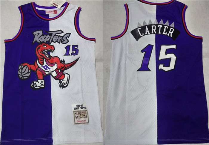 Men's Toronto Raptors #15 Vince Carter Purple White Splite Throwback Stitched Jersey Men's Toronto Raptors #15 Vince Carter Purple White Splite Throwback Stitched Jersey