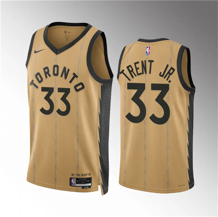 Men's Toronto Raptors #33 Gary Trent Jr. Gold 2023 24 City Edition Stitched Basketball Jersey Men's Toronto Raptors #33 Gary Trent Jr. Gold 2023 24 City Edition Stitched Basketball Jersey