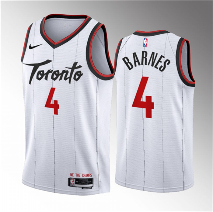 Men's Toronto Raptors #4 Scottie Barnes White 2023 24 Association Edition Stitched Basketball Jersey Men's Toronto Raptors #4 Scottie Barnes White 2023 24 Association Edition Stitched Basketball Jersey