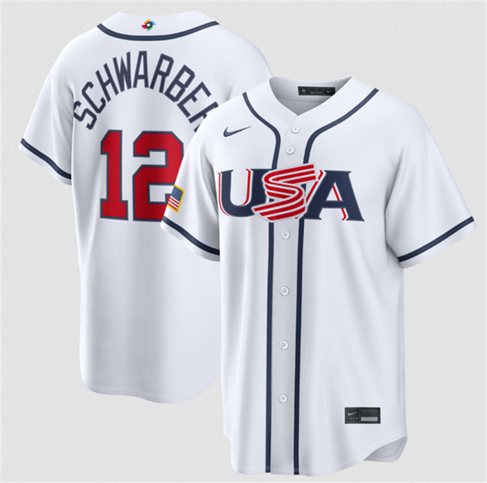 Men's USA Baseball #12 Kyle Schwarber White 2026 World Baseball Classic Home Stadium Stitched Jersey
