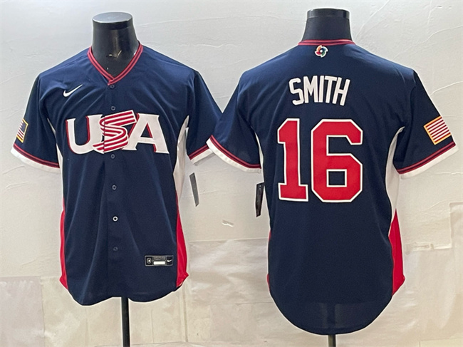 Men's USA Baseball #16 Will Smith Navy 2026 World Baseball Classic Road Stadium Stitched Jersey Men's USA Baseball #16 Will Smith Navy 2026 World Baseball Classic Road Stadium Stitched Jersey