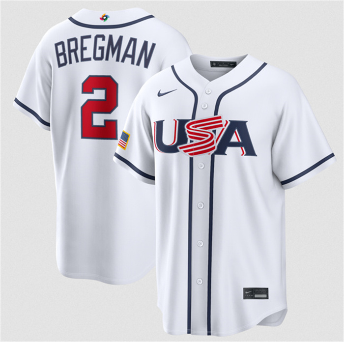 Men's USA Baseball #2 Alex Bregman White 2026 World Baseball Classic Home Stadium Stitched Jersey Men's USA Baseball #2 Alex Bregman White 2026 World Baseball Classic Home Stadium Stitched Jersey