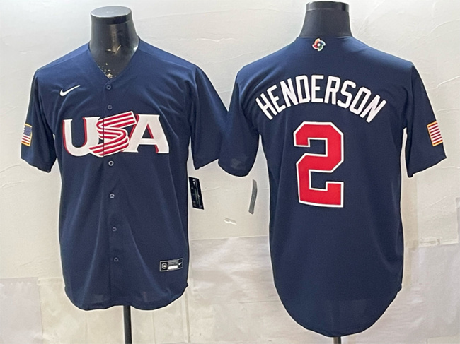Men's USA Baseball #2 Gunnar Henderson Navy World Baseball Classic Stitched Jersey Men's USA Baseball #2 Gunnar Henderson Navy World Baseball Classic Stitched Jersey