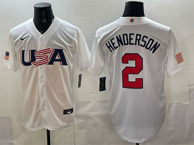 Men's USA Baseball #2 Gunnar Henderson White World Baseball Classic Stitched Jersey Men's USA Baseball #2 Gunnar Henderson White World Baseball Classic Stitched Jersey