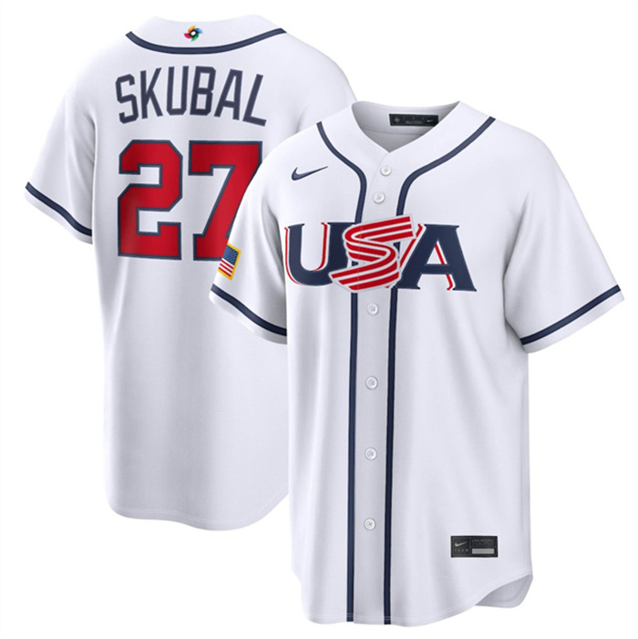 Men's USA Baseball #27 Tarik Skubal White 2026 World Baseball Classic Home Stadium Stitched Jersey