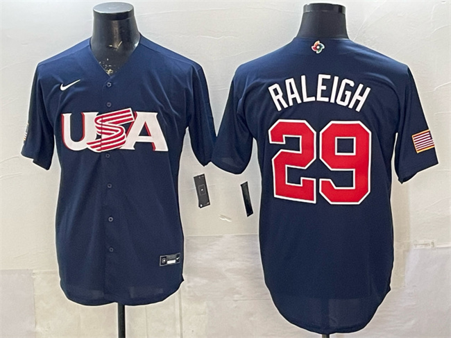 Men's USA Baseball #29 Cal Raleigh Navy World Baseball Classic Stitched Jersey Men's USA Baseball #29 Cal Raleigh Navy World Baseball Classic Stitched Jersey