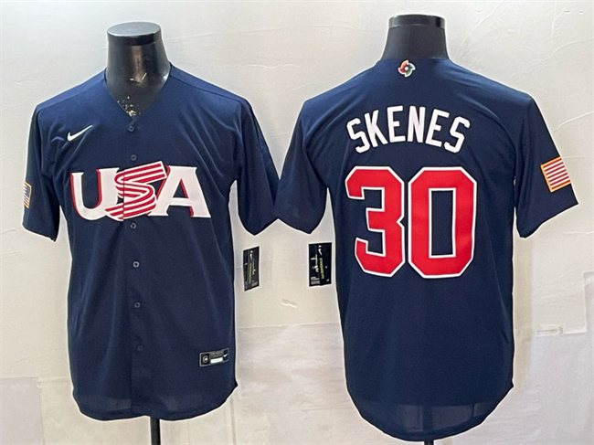 Men's USA Baseball #30 Paul Skenes Navy World Baseball Classic Stitched Jersey Men's USA Baseball #30 Paul Skenes Navy World Baseball Classic Stitched Jersey